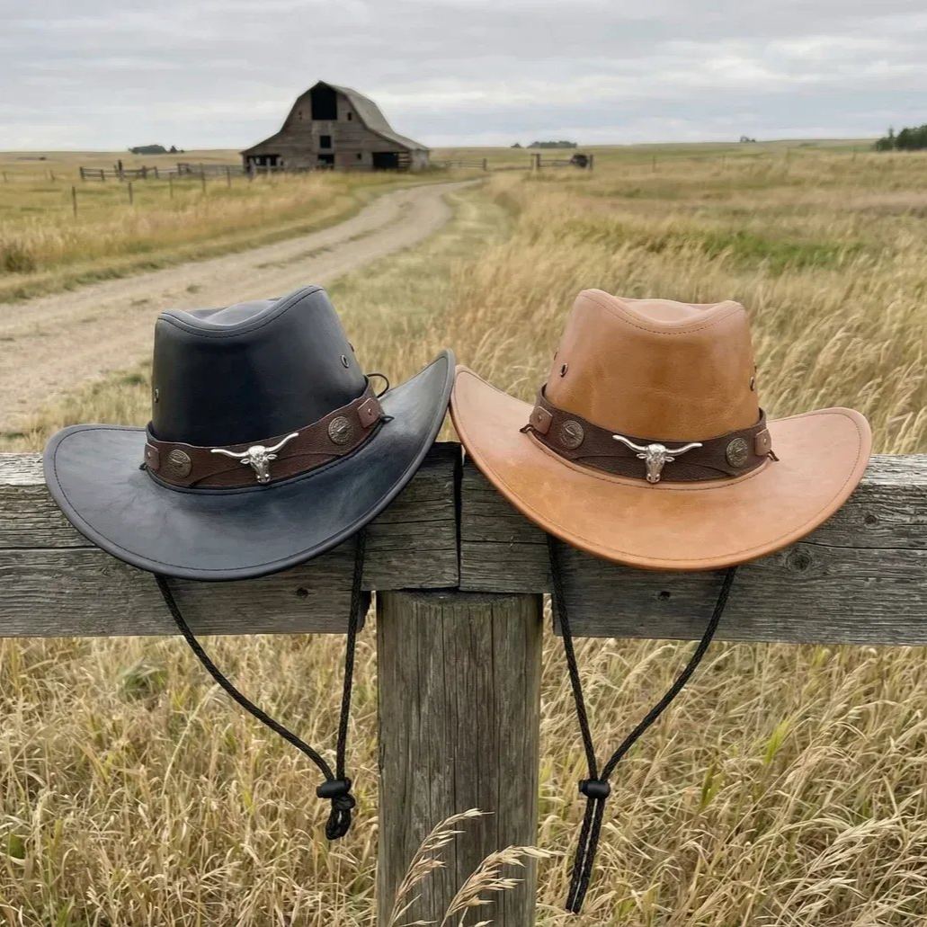 š„Ranch Hand Authentic Full-Grain Leather Cowboy Hat ā Shapeable Brim & Weather-Resistant