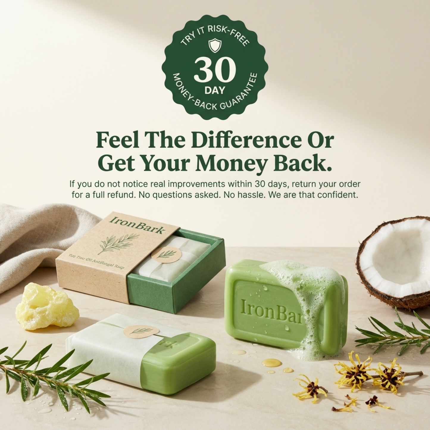NAIA Ironbark Relief & Clear Bar showing natural soap with a clear glycerin base and ironbark botanical ingredients.