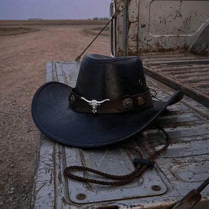 🔥Ranch Hand Authentic Full-Grain Leather Cowboy Hat – Shapeable Brim & Weather-Resistant